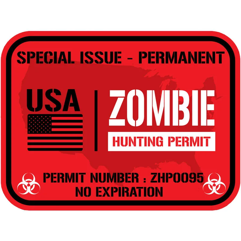 

Personality ZOMBIE OUTBREAK RESPONSE TEAM Lnterest USA ZOMBIE HUNTING PERMIT Car Sticker Windshield Vinyl Waterproof PVC
