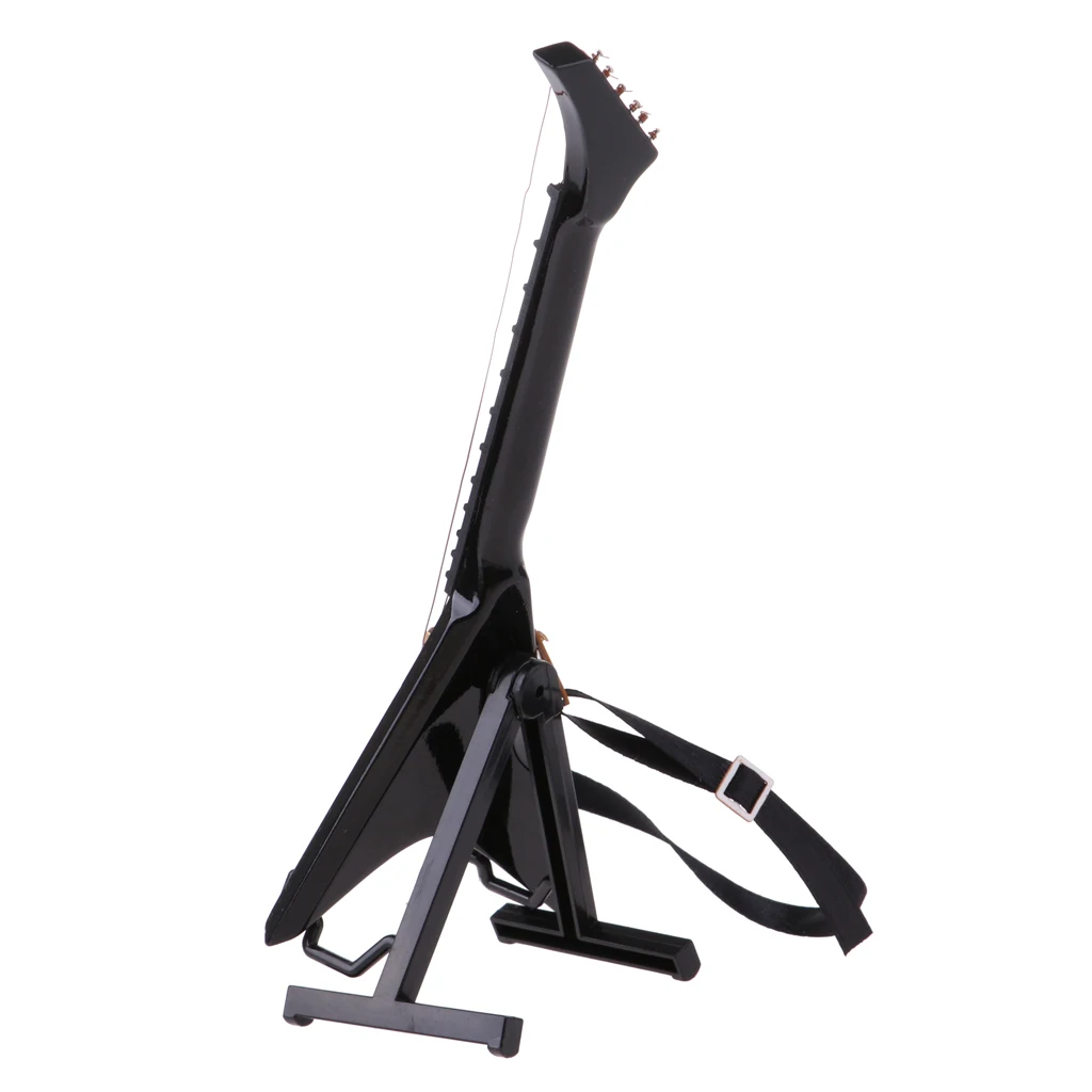1/6 Scale Miniature Musical Instrument Model Come With Stand & PU Box for Action Figures Dolls Accessory-Wooden V Guitar Model