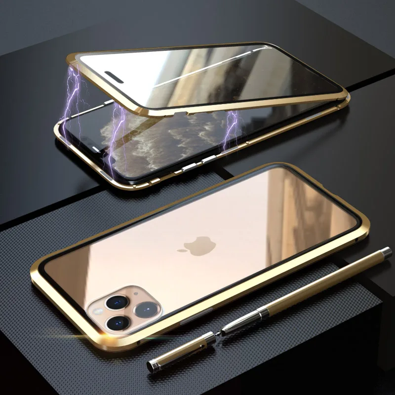 Gold Luphie 360 чехол для iphone 11 Pro Max чехол Xs 9H из закаленного стекла Магнитный чехол для мобильного телефона s X 7 8 Plus Xr Магнитный чехол - Цвет: Gold