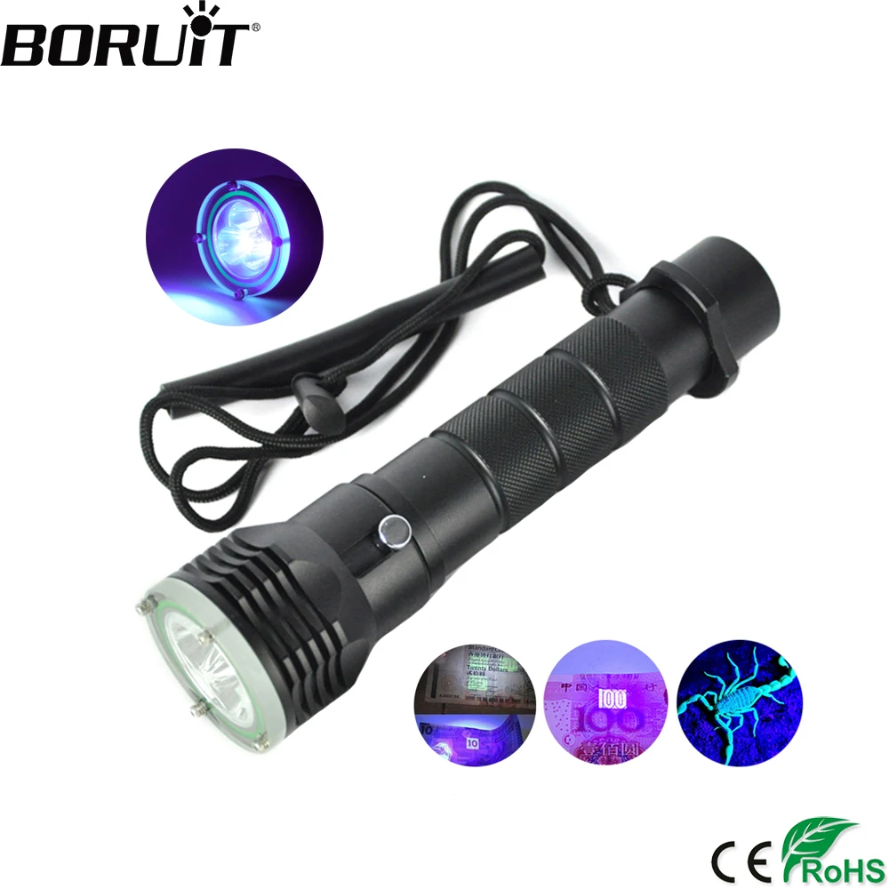 BORUiT 3 XM-L2 фонари для дайвинга Подводные 150 м факел 395nm УФ вспышка света Diver фиолетовый Тактический фонари лампа