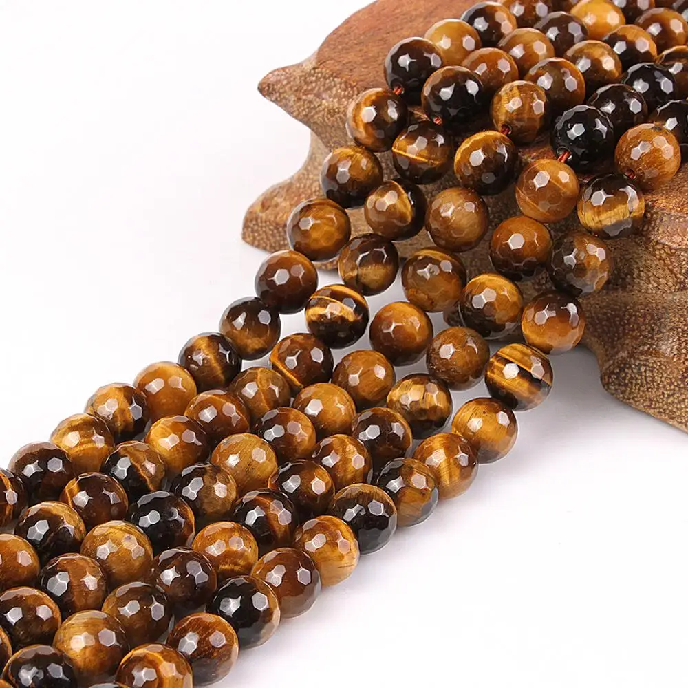 

Natural Round AA Yellow Tiger Eye 128cut Faceted Woodstone Gemstone Loose Beads 6 8 mm For Necklace Bracelet DIY Jewelry Making