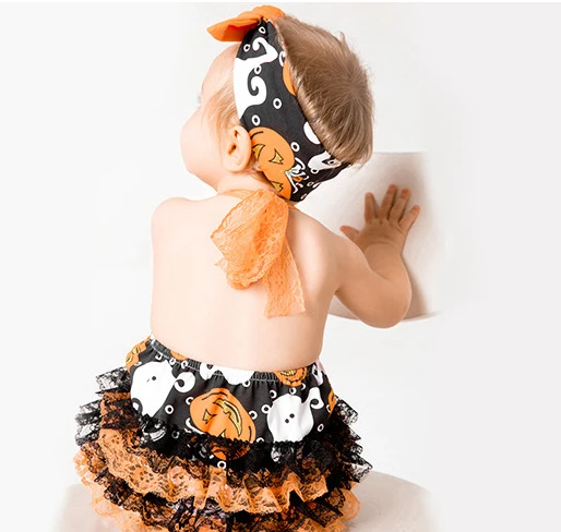 Детские комбинезоны на Хэллоуин; костюм для костюмированной вечеринки для маленьких девочек; детское платье; комбинезон с принтом тыквы на