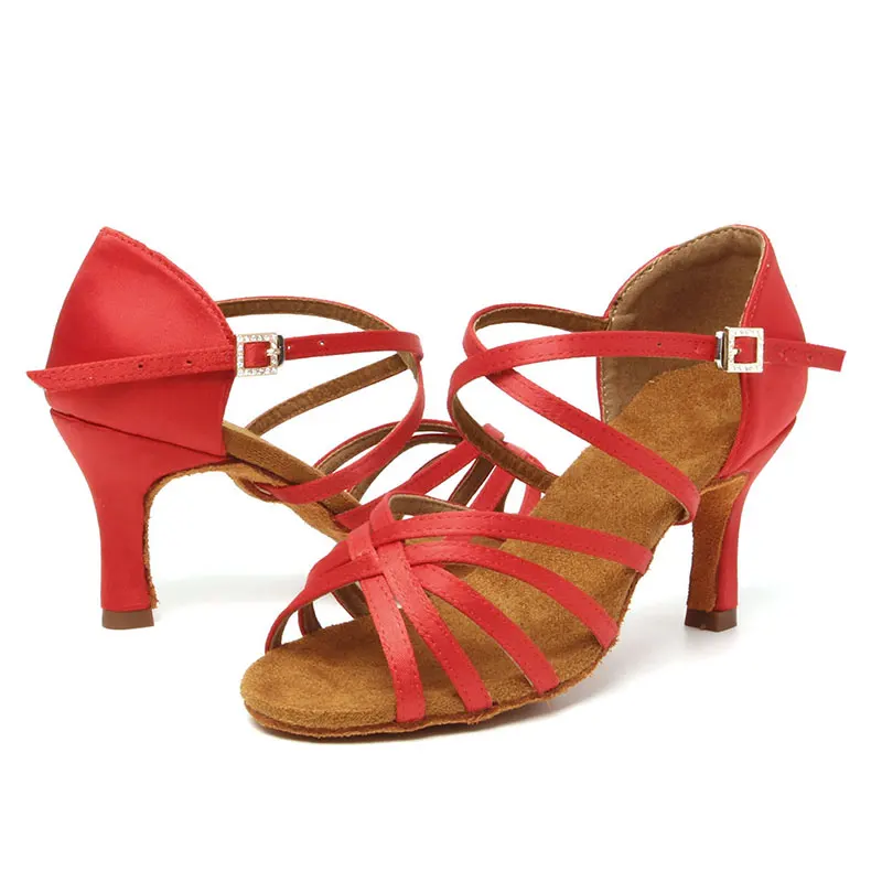 Women Dance Shoes Girls Ballroom Latin Dance Shoes Ladies Samba Dancing-Shoes Tango Performance Salsa Sandals Red dance shoes