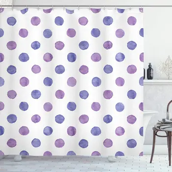 

Purple Shower Curtain Watercolor Paint Style Nostalgic Retro Style Polka Dot Pattern Nursery Theme Classic Bathroom Decor Set