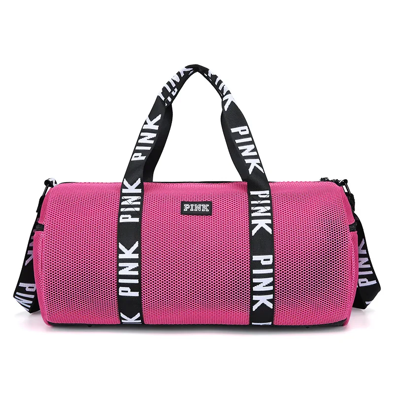 new PINK large capacity mesh mesh travel bag men's sports and leisure fitness bag ladies portable Messenger bag