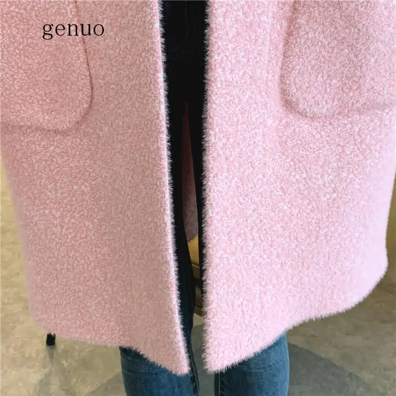 Genuo New 2020 Granule Sheep Shearing Sweater Coat Women Winter Wool Long Cardigans