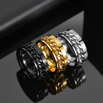 Letdiffery Cool Stainless Steel Rotatable Men Ring 4