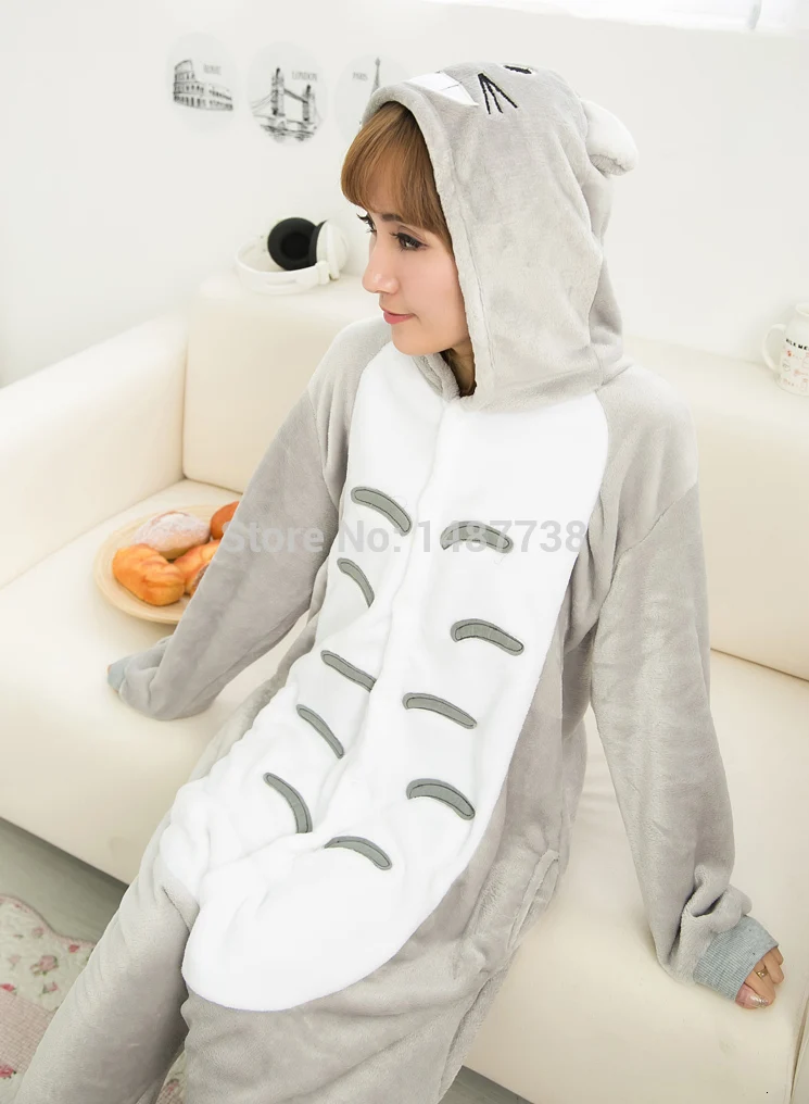 Kigurumi/Новинка; зимняя пижама в стиле аниме для взрослых; Фланелевая Пижама унисекс с милым Тоторо; костюм для косплея; Пижама-комбинезон с животными; одежда для сна