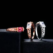Двойное яркое Брендовое свадебное кольцо с красным кристаллом для женщин, розовое золото/серебряный тон, модное ретро обручальное кольцо, ювелирное изделие DFR368