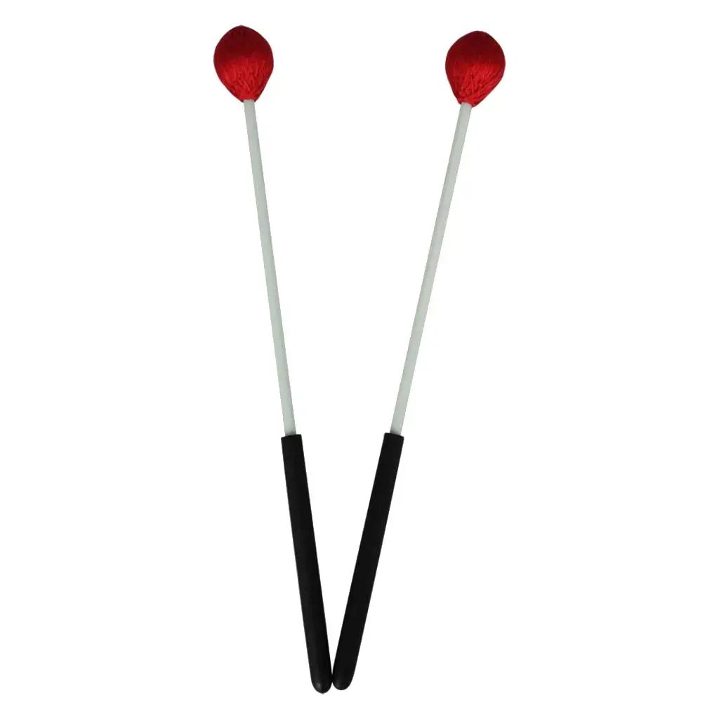 1 Pair Marimba Mallets, Percussion Mallets with Red Yarn Head and Smooth Wood Handle for Beginners