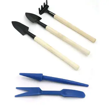 

5 Pieces Miniature Fairy Garden Tools with Wooden Handle Shovel Rake and Seedling Transplanter Dibber