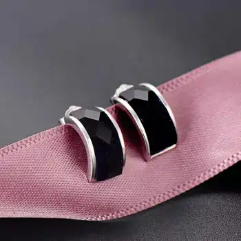 

South Korea simple s925 sterling silver earrings ladies purple sandstone fashion retro earrings