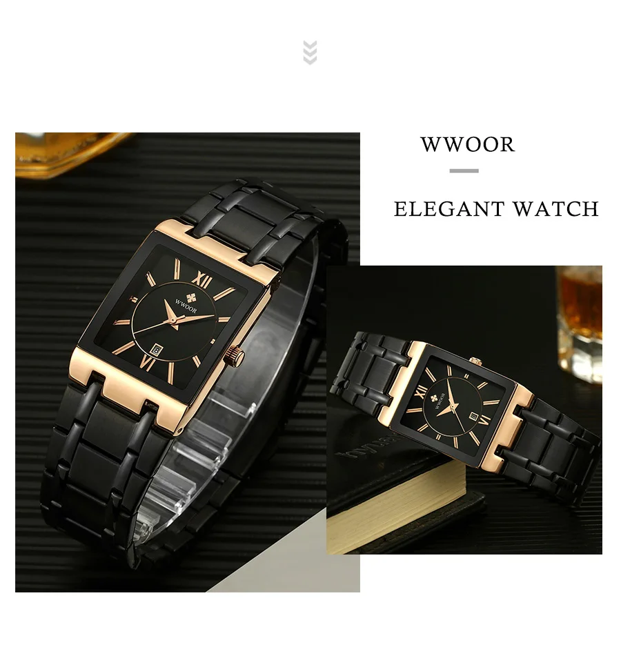 WWOOR New Design Women Bracelet Watches Top Brand Luxury Gold Square Quartz Watch Ladies Dress Waterproof Wrist Watch Gift Clock