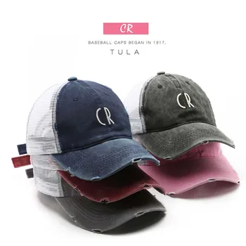 

2020 men's denim baseball cap czapka z daszkiem Unisex Leisure motion Wash Mesh cap Unisex Sunscreen embroidery Letters CR Hole