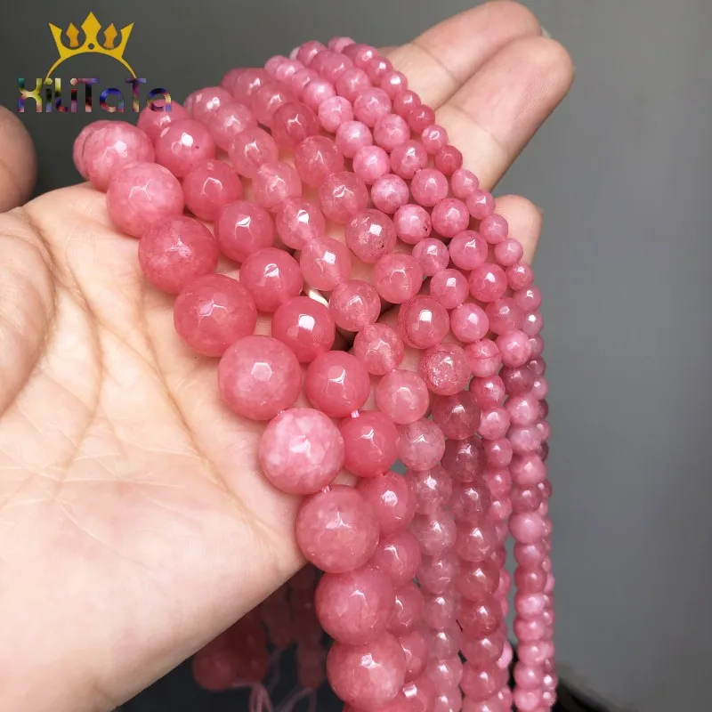 Facettierte rosa Chalcedon-Jade-Perle, rund, natürlich, lose Steinperlen für Schmuckherstellung, DIY-Armband-Zubehör, 4/6/8/10/12 mm – Detail 6