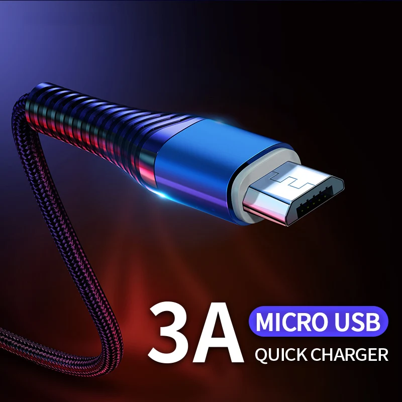 Cable Microusb de carga rápida para teléfono móvil, Cable de sincronización de datos, 3A, Android, para Huawei, Xiaomi, Samsung y HTC