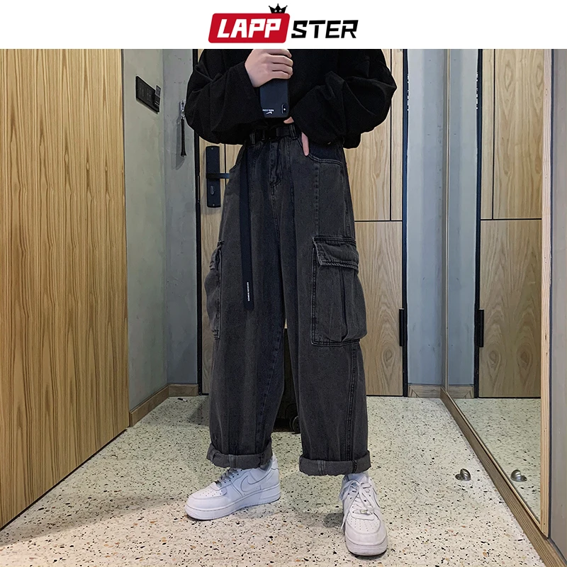 Baggy Jeans Harem-Pants Oversized LAPPSTER Vintage Black High-Waisted Kpop Big-Pockets