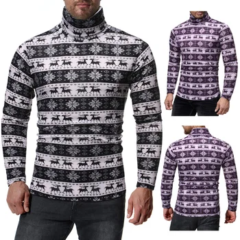 

2019 Ouma Men Hollow out 3D Christmas High Collar Deer Collar T-shirt Gt04