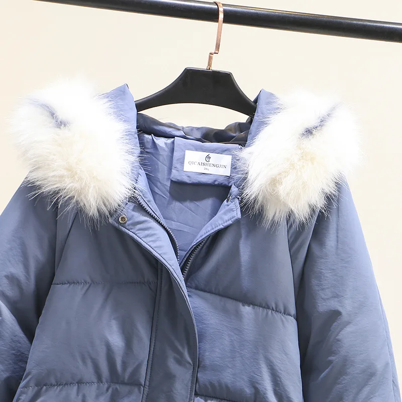 

Large Size Dress down Jacket Cotton-padded Clothes Women's Long Fat Mm Winter Loose-Fit Large Fur Collar Cotton-padded Clothes A