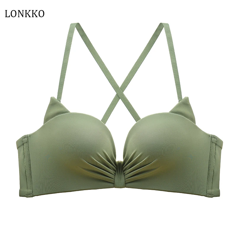 Sexy Lingerie Cat Ear Pattern Beauty Back Gather Bra Small Breast Thickened Wire Free Underwear For Girls 32/70-38/85 A B Cup