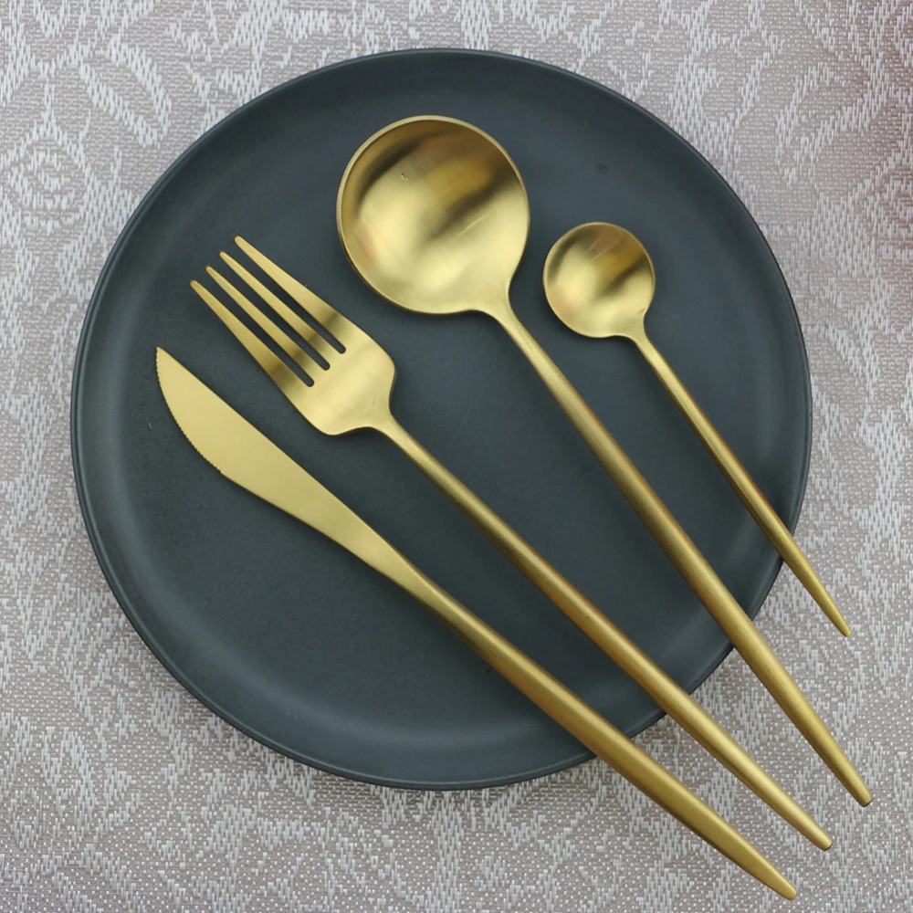 24Pcs Gold 24 набор столовых приборов 18/10 Нержавеющая сталь набор столовых приборов дома вечерние столовые приборы набор ножей набор ложек и вилок кухонная чайная ложка посуда - Цвет: 24Pcs Gold