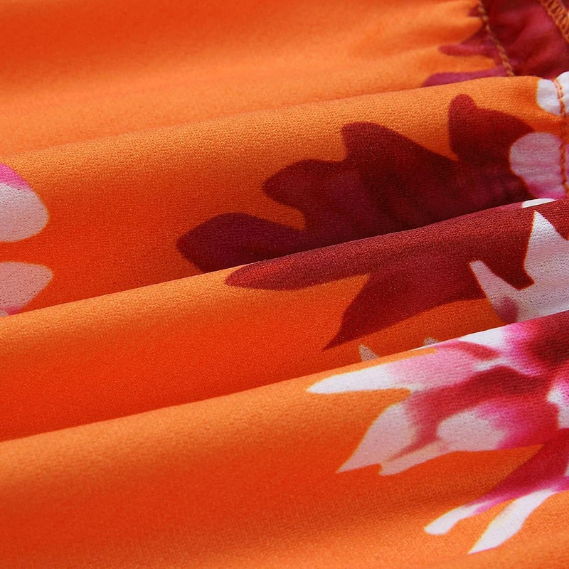 High Waist Mini Skirts Women Orange Floral Print Casual Chic Summer Skirt Sexy High Fashion Boho Skirt Holiday Beach