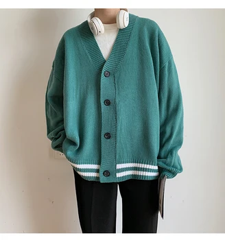 

2020 Autumn And Winter New Men's V-neck Korean Version Of The Handsome Cardigan Loose Sweater Jacket Khaki / Green M-2XL
