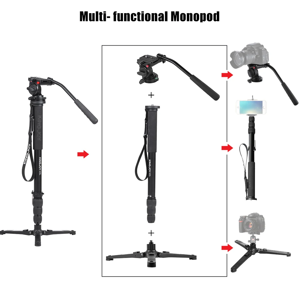 Kingjoy MP3008 Многофункциональный монопод Unipod с амортизацией жидкости панорамная головка для настольного типа складной штатив