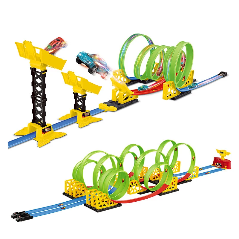 Tanie Tor dziecięcy elektryczny samochód miejski zabawka Diy plac Auto Lift Highway Model samochodu gorące koło samochód zabawka dla dzieci prezent urodzinowy Model