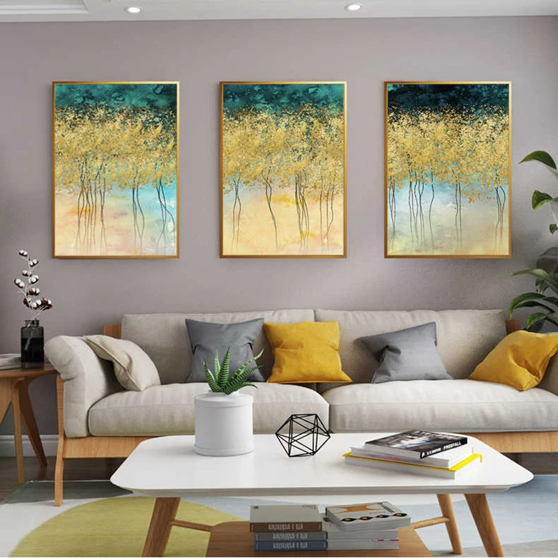 

Nordic Landscape Posters and Prints Golden Forest Tree Canvas Painting Wall Art Pictures for Living Bedroom Cuadros Home Decor