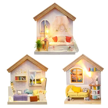 

Miniature Photo Frame Dollhouse Furniture LED Lights Kit Home Decor Assembly Wooden Puzzle Toy Model DIY Kids Christmas Gift