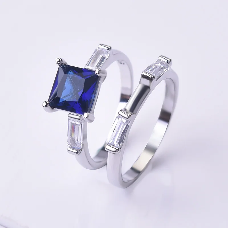 KOFSAC 925 пробы Серебряное кольцо для женщин модное ювелирное изделие простое многоцветное Хрустальное двойное кольцо женские свадебные аксессуары - Цвет основного камня: BLUE
