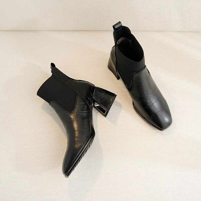 ALLBITEFO hot sale genuine leather women boots Pure color comfortable ankle boots Autumn Winter simple style fashion boots