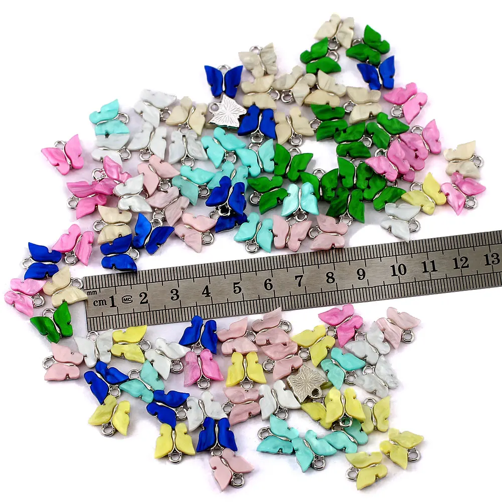 96Pcs/Lot Colorful Acrylic Butterfly Charms Accessories With Free Box for DIY Making Earrings Pendant Necklace Jewelry Wholesale