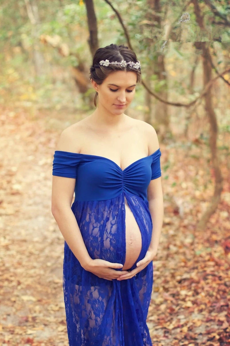 Sexy Maternity Dress For Photo Shoot Lace Fancy Pregnancy Dress Photography Props Split Front Pregnant Women Maxi Maternity Gown (4)
