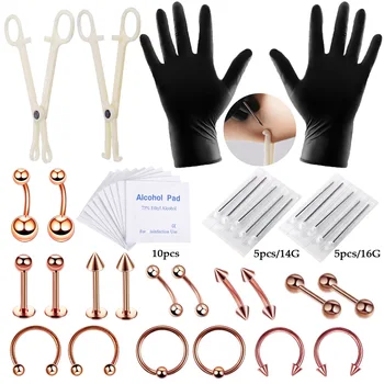 

42pcs Stainless Steel Hinged Segment Nose Ring 6/8/10 Nipple Clicker Ear Cartilage Tragus Helix Lip Tongue Piercing punk Jewelry