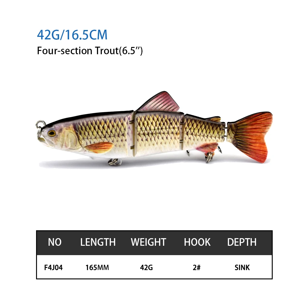 165mm 42g Lifelike 4 Jointed Sections Fishing Lures Trout Swimbait