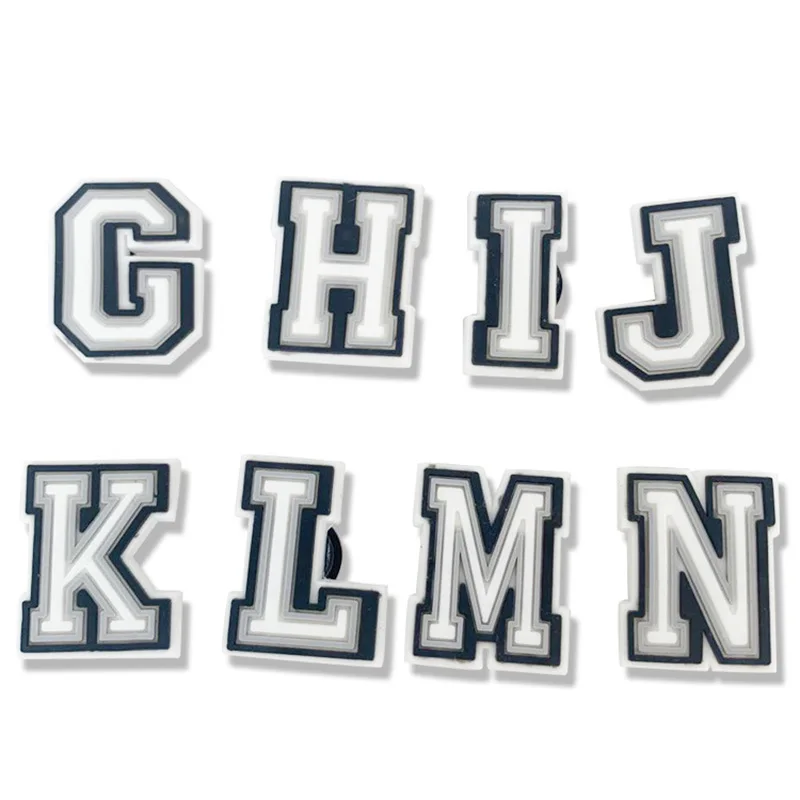 Single Letter 1Pcs Black White Alphabe Shoe charms Button Accessories Shoe DIY Decoration Wristband Kids X-mas Gift  Croc Jibz