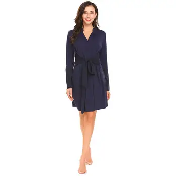 

Women Casual Deep V Neck Long Sleeve Chiffon Patchwork Lace Up Sleep Robe