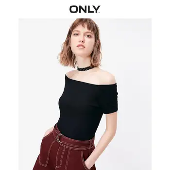 

ONLY Women's Slim Fit Boat Neck Stretch Short-sleeved Lace Knit T-shirt | 119101592