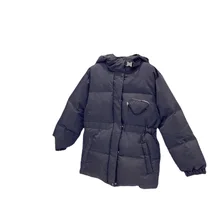 

2021 Autumn and Winter New Casual Simple Triangle Bag Decoration Hooded Mid-length Down Padded Jacket