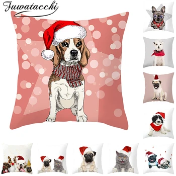 

Fuwatacchi Merry Christmas Hat Cushion Covers Dog Animals Gift Throw Pillow Covers for Home Sofa Decorative Pillow Cases 45*45cm