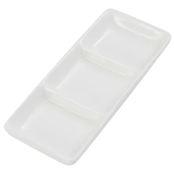 

6 Inch Pure White Ceramic 3-Compartment Appetizer Serving Tray Rectangular Divided Sauce Dishes for Spice Dish Soy Sauce