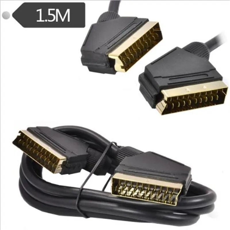 Кабель Scart 21 штырь подключенный Черный свинец Gold500pcs/разъемы 1,5 m, предназначенный для мультимедийных устройств, спутниковых приемников