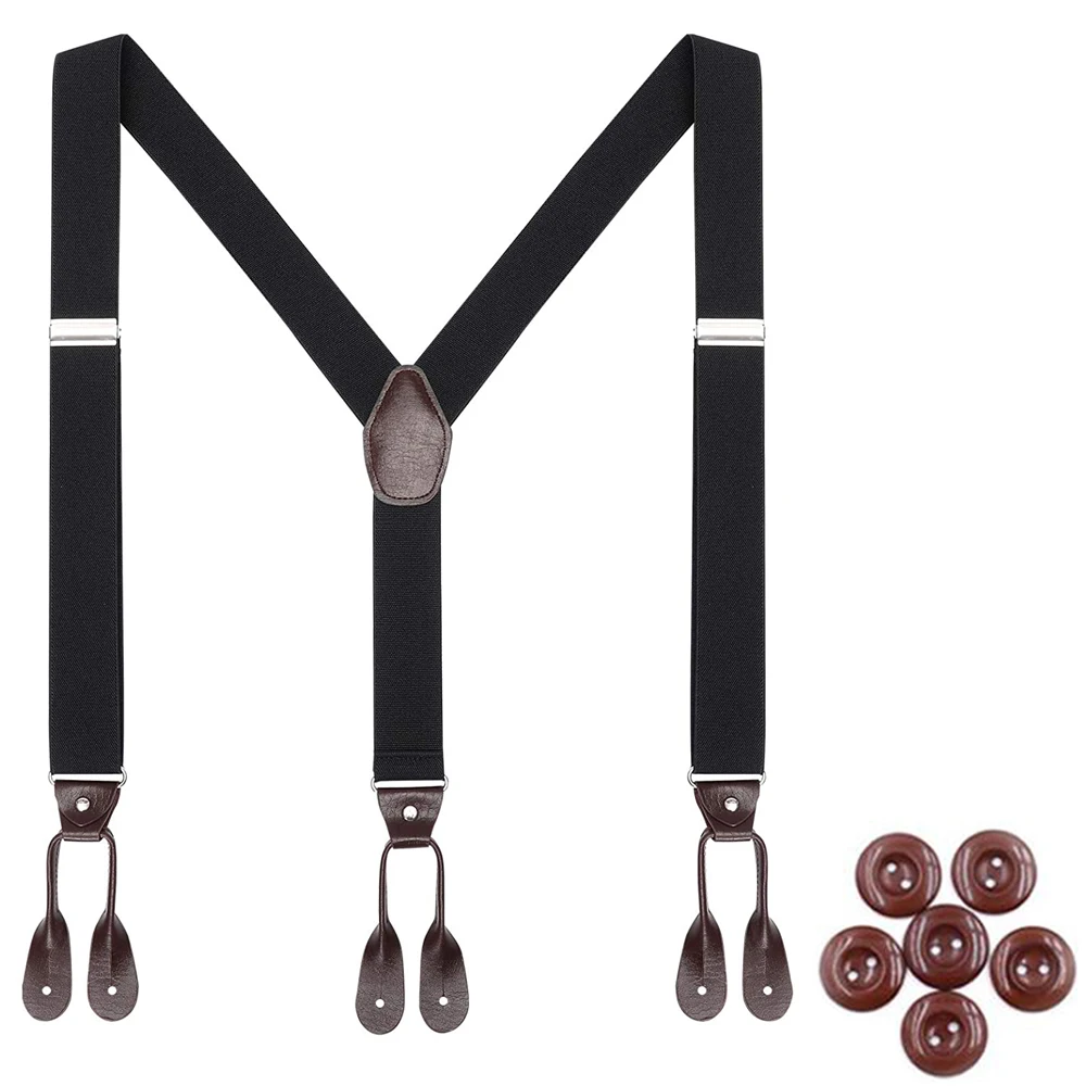 Mens Suspender Wide Leather 6 Metal Clips Adjustable Straps Y Shape By Timiot 