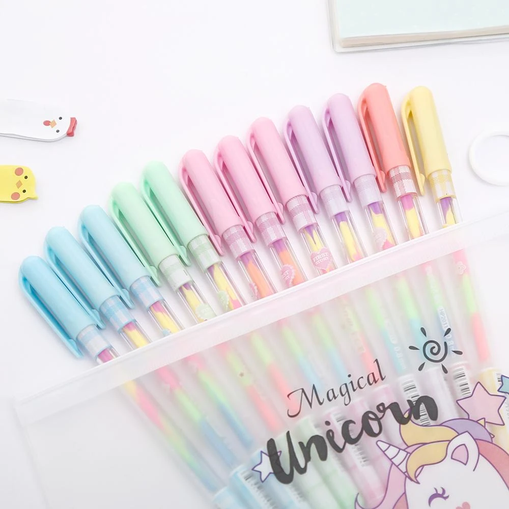 12 Unids Pack Brillo De Arco Iris De Color De Tinta Gel Plumas Pastel Dibujo Colorido Arte Caligrafia Kawai Lapiz Caso Bolsa De Regalo Boligrafos De Gel Aliexpress