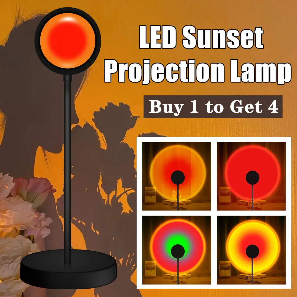Rainbow Sunset Lamp USB Led Projector Night Light for Home Bedroom Bedside Wall Decor Atmosphere Sunset Projection Lamp