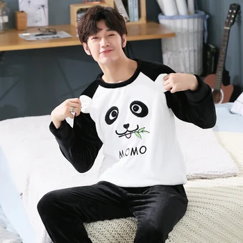 

Plus Size Thick Warm Flannel Cartoon Pajama Sets For Men 2020 Winter Long Sleeve Coral Velvet Pyjama Homewear Loungewear Clothes