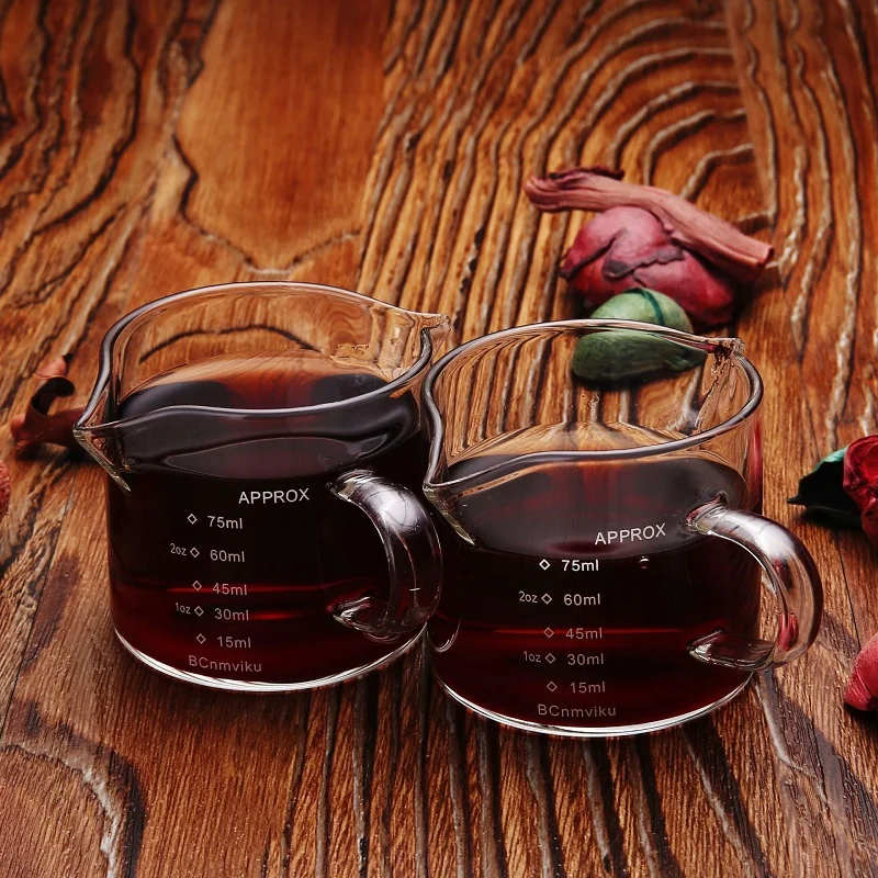 Double Mouth Resistant Glass Coffee Cup Graduated Beaker Milk Breakfast Transparent Mug For Espresso Ounce 75ml Scale Handle