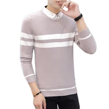 Men's fake two-piece shirt collar sweater youth Korean thin section solid color sweater bottoming shirt winter sweater men